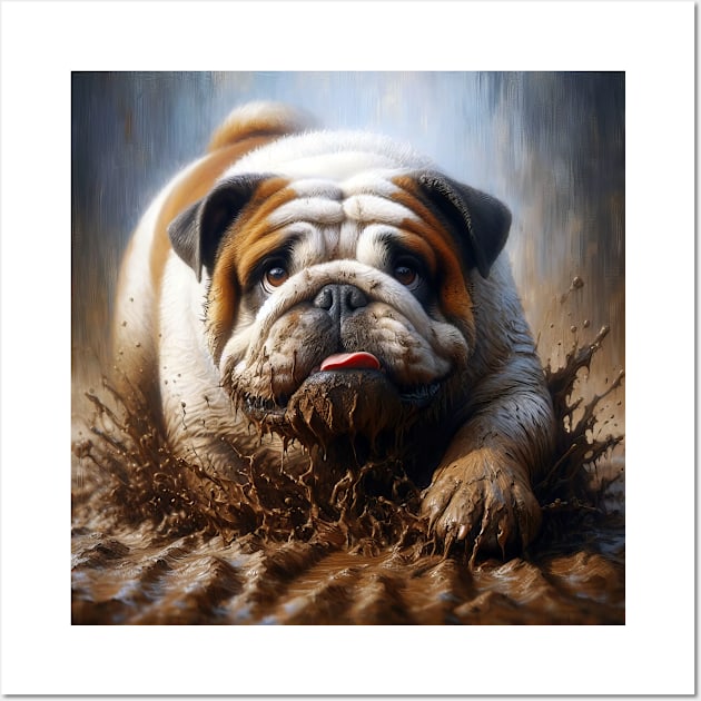 English Bulldog Playing in the Mud Wall Art by Automotive_King